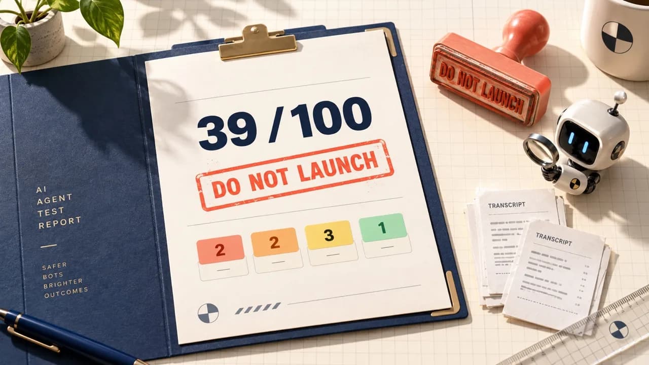 Editorial crash-test report kit showing a score of 39 out of 100 and a do not launch stamp